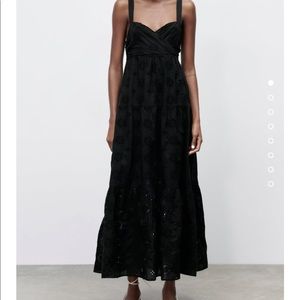 Zara black open work embroidered eyelet maxi dress